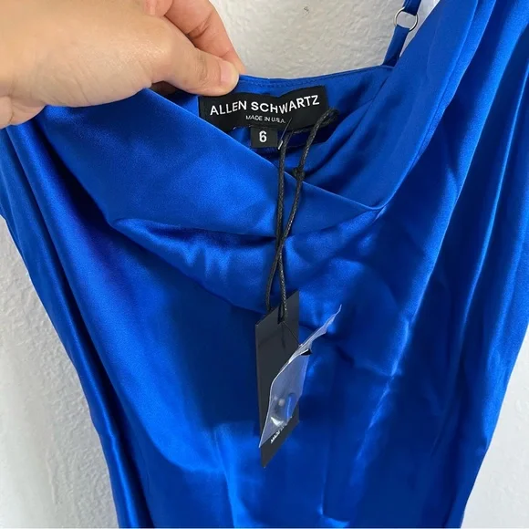 ALLEN SCHWARTZ Celia 100% Silk Blue Cowl Neck Midi Dress - Picture 4 of 8